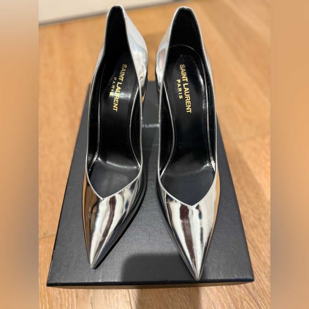 Saint Laurent Metallic Silver Heels Kiki 100 VIYENSINO LAMINATO
ARGENKO